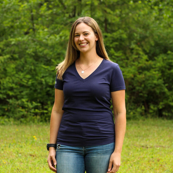 Ruffdog Ladies NAVY Cotton T-Shirt – Slim Fit Deep V-Neck SAVE 60%