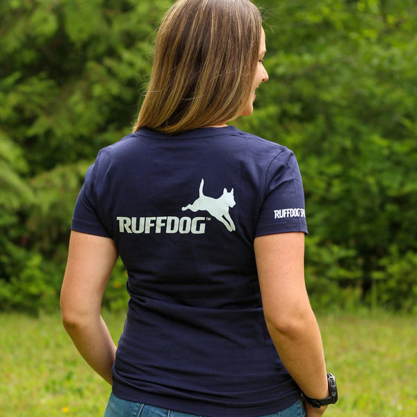 Ruffdog Ladies NAVY Cotton T-Shirt – Slim Fit Deep V-Neck SAVE 60%