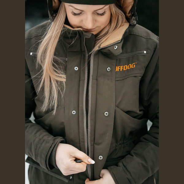 Ruffdog Winter Jacket for Dog Trainers and Dog Walkers - OLIVE with Shades of Gold SAVE 30%