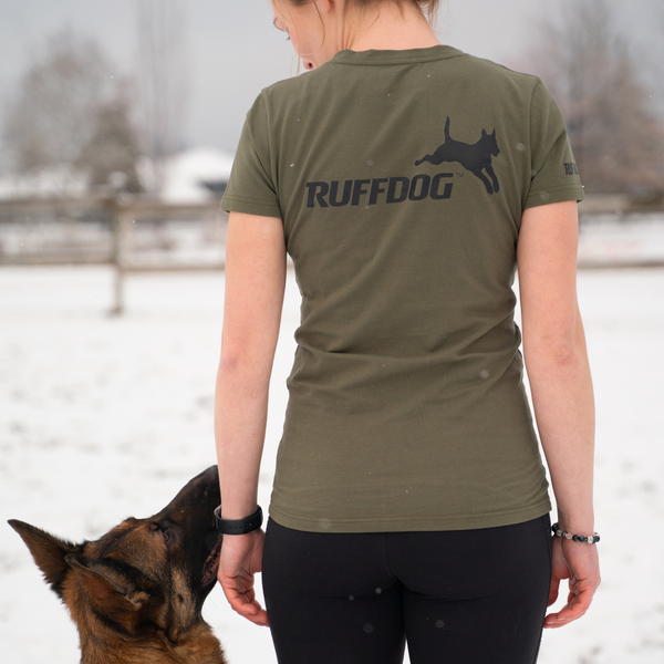 Ruffdog Ladies OLIVE Cotton T-Shirt – Slim Fit Deep V-Neck SAVE 60%