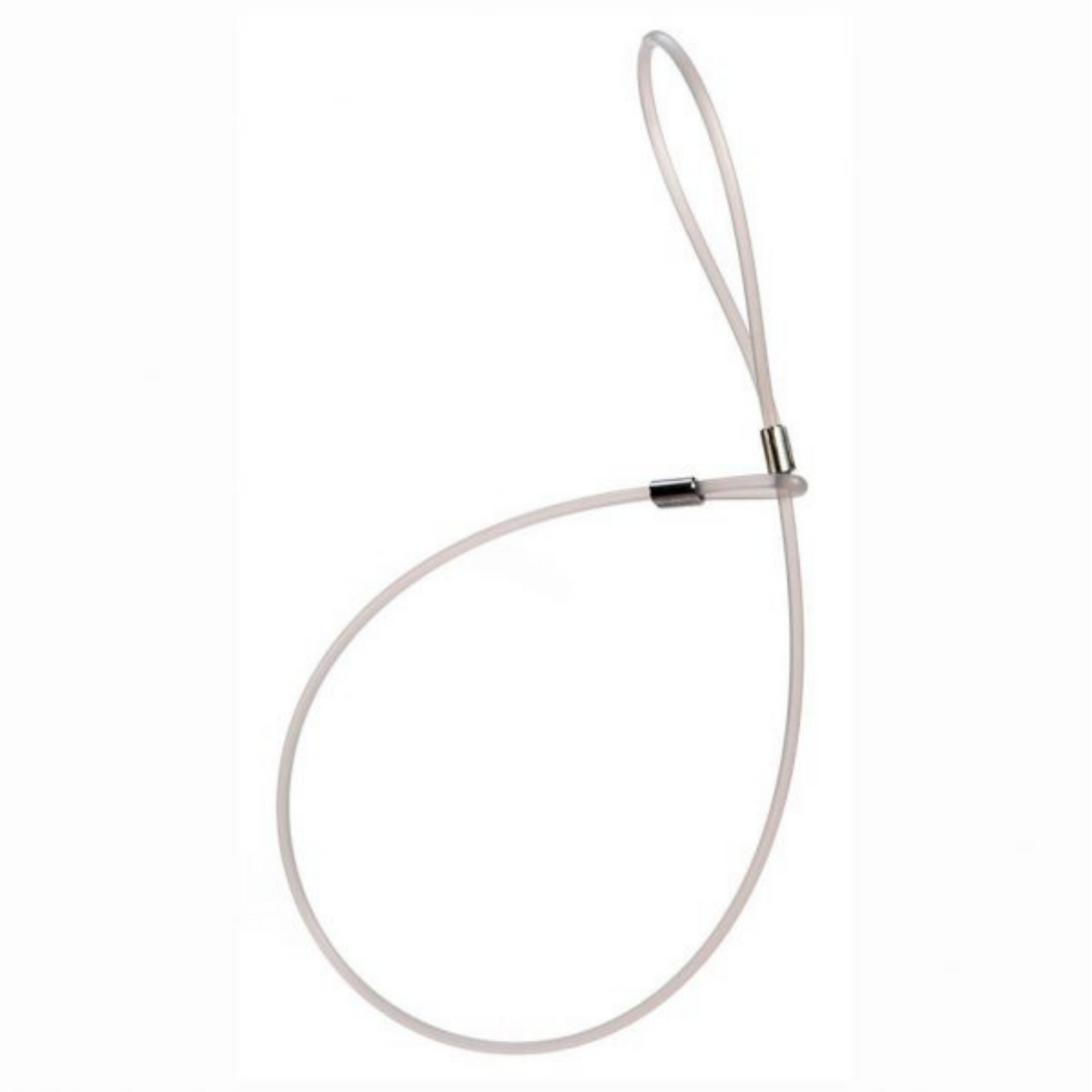 Translucent light gray plastic slip collar with a smooth looped design, featuring small metal connectors and an adjustable slider, displayed against a light background.