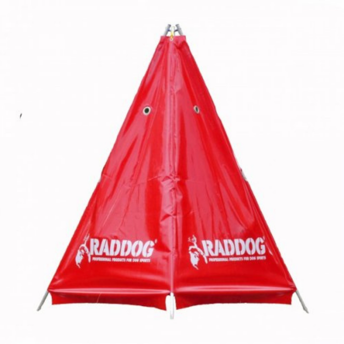 RADDOG large IGP blind in bright red heavy-duty vinyl with logo branding, designed with viewing holes and stable frame for protection dog training and decoy concealment.