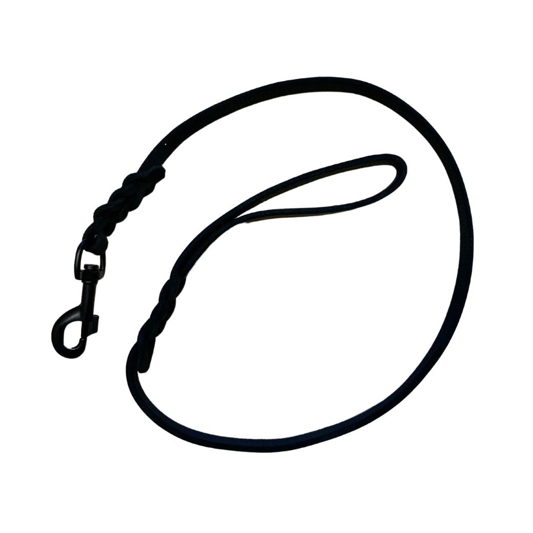 Schweikert Black Braided Leather Leash  w/ BLACK Stainless Steel Bolt