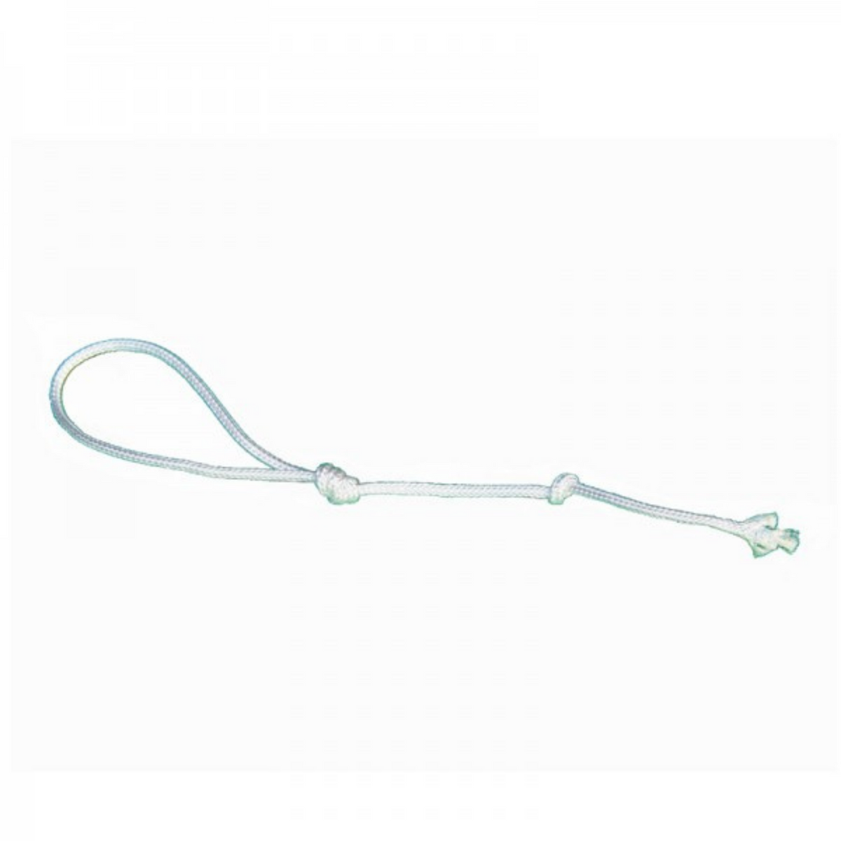 White rope popper with loop handle and knotted ends, used as a replacement attachment for dog training whip.